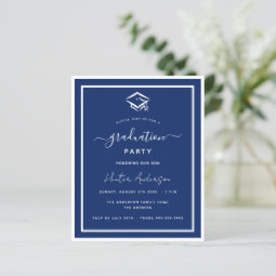 Budget Navy Blue White Graduation Party Invitation 