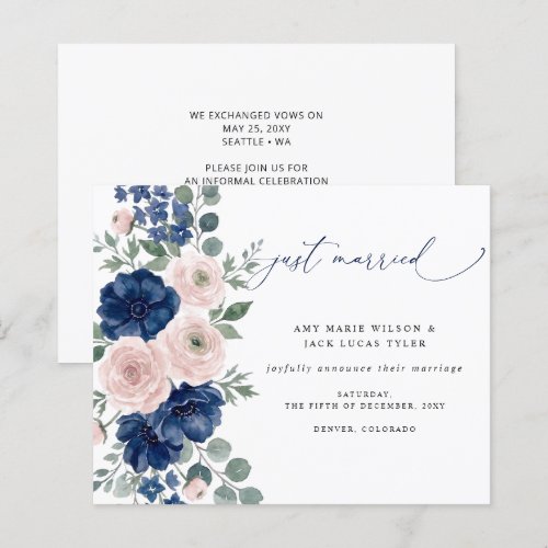 Budget Navy Blush Floral Wedding Announcement