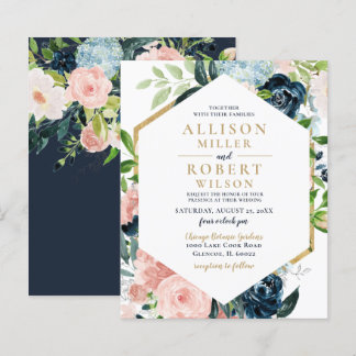Budget Navy Blush Gold Floral Wedding Invitation