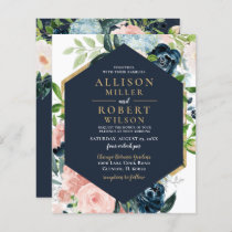 Budget Navy Blush Gold Floral Wedding Invitation