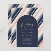 BUDGET Navy Blush Pink Rose Gold Wedding INVITE