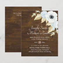 Budget Navy Bue White Anemone Wedding Invitations