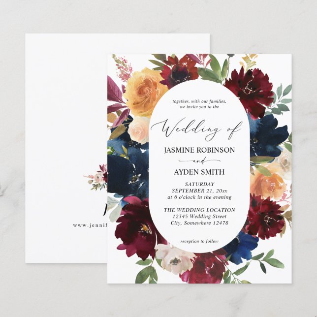 Budget Navy, Burgundy Pink & Peach Floral2 Wedding (Front/Back)