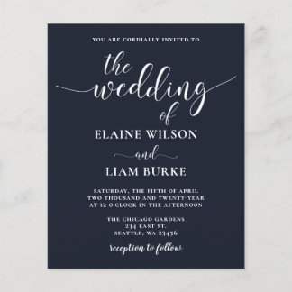 Budget Navy Calligraphy Modern Wedding Invitation