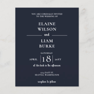 Budget Navy Calligraphy Modern Wedding Invitation