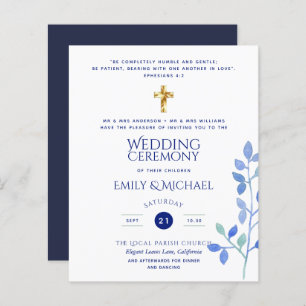 Budget Navy Catholic Christian Wedding Invites