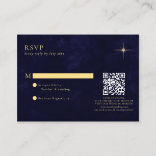 BUDGET Navy Celestial Gold Star Wedding QR Code Enclosure Card