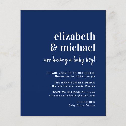 Budget Navy Couples Baby Boy Shower Invitation