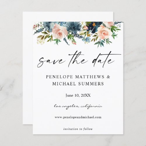 Budget Navy D Blue  Pink Floral Save the Date V2