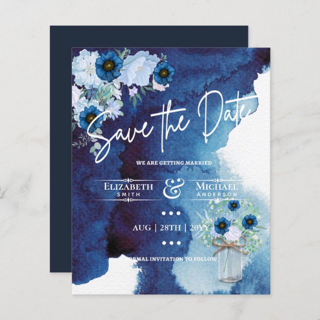Budget Navy Dusty Blue Floral Rustic Wedding (Front/Back)