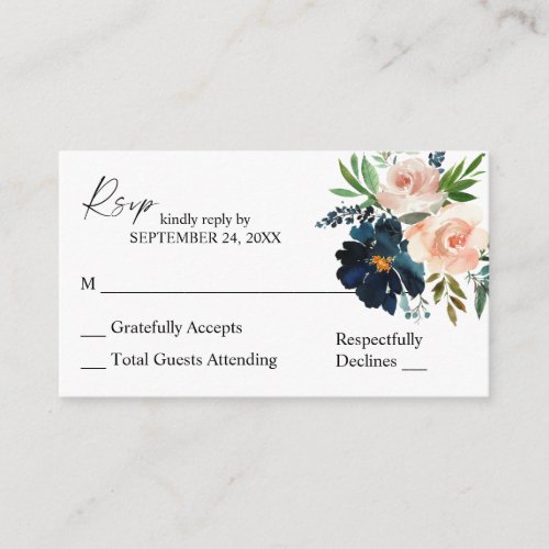 Budget Navy Dusty Blue Pink 2SM No Meal RSVP Enclosure Card