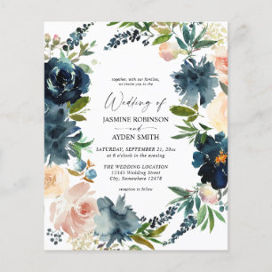 Budget Navy Dusty Blue & Pink Blush Wedding Flyer