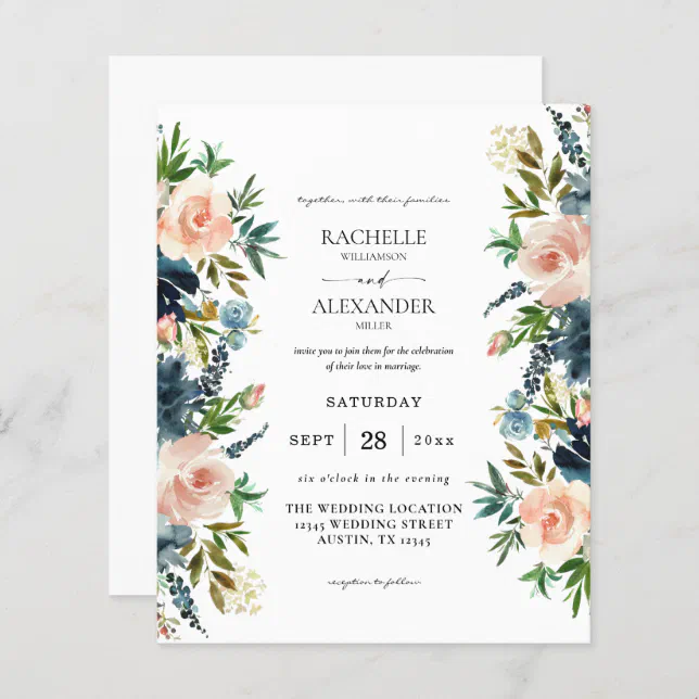 Budget Navy, Dusty Blue & Pink Floral 1 Wedding | Zazzle