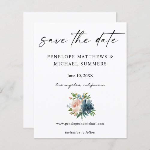 Budget Navy Dusty Blue  Pink Floral Save the Date