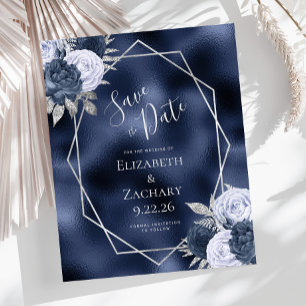Budget Navy Dusty Blue Silver Floral Save the Date