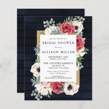 Budget Navy Floral Bridal Shower Invitation