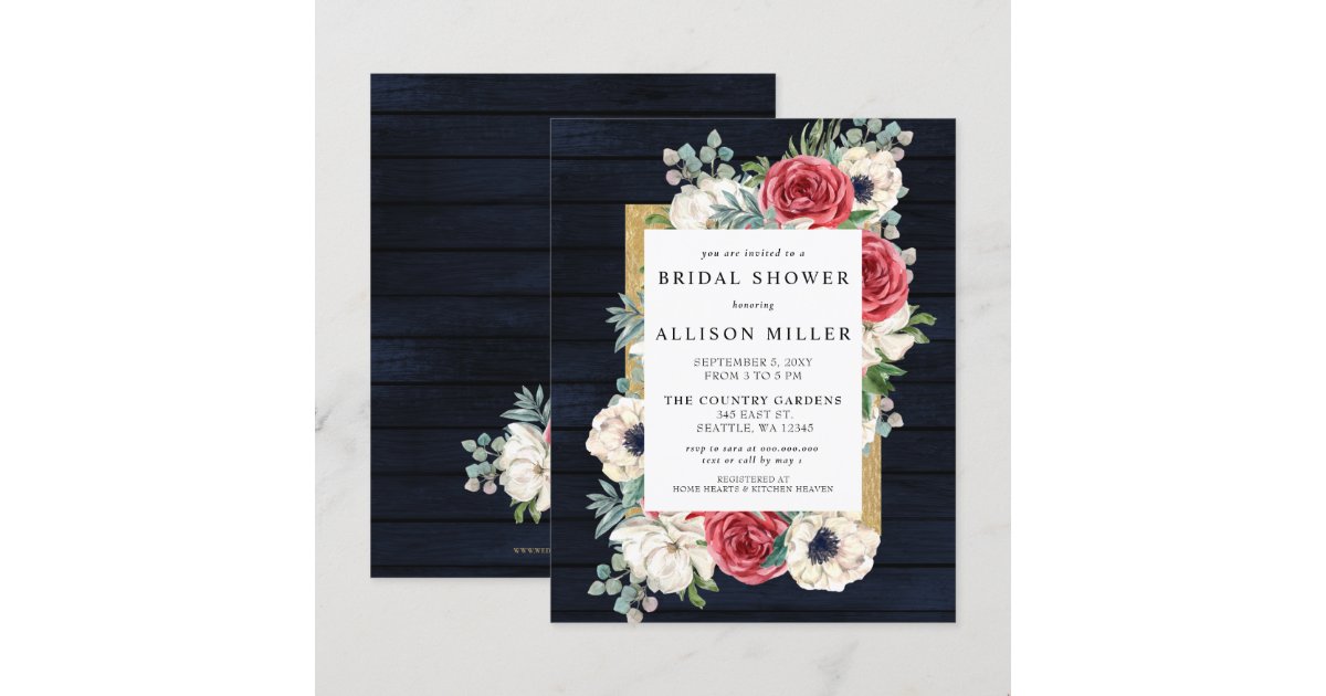 Budget Navy Floral Bridal Shower Invitation Zazzle