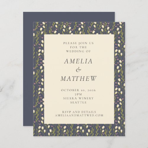 Budget Navy Garden Floral Rustic Wedding Invite