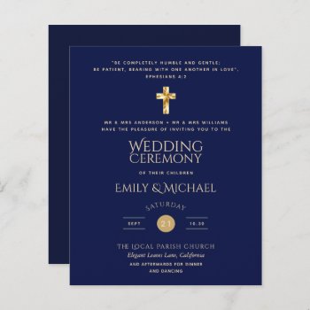 Budget Navy Gold Catholic Christian Wedding Invite