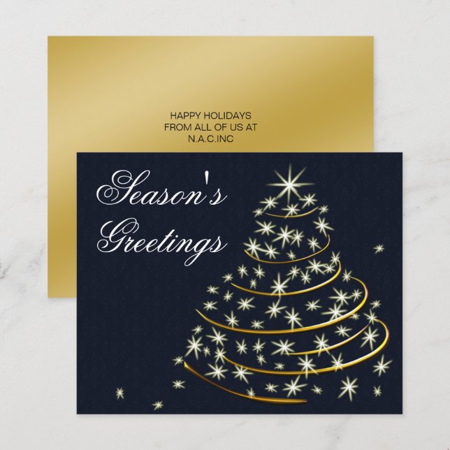 Budget Navy Gold Christmas Tree Holiday Card (Front/Back)