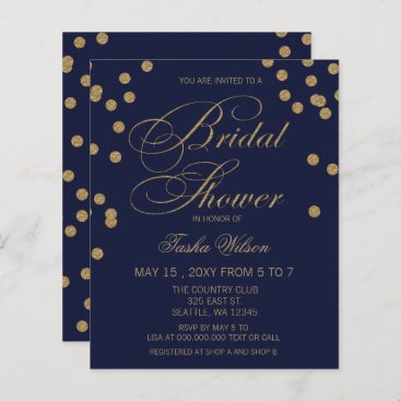 Budget Navy Gold Confetti Bridal Shower Invitation