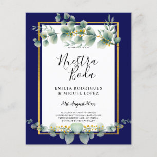 BUDGET NAVY GOLD Eucalyptus Wedding Invite QR CODE Flyer