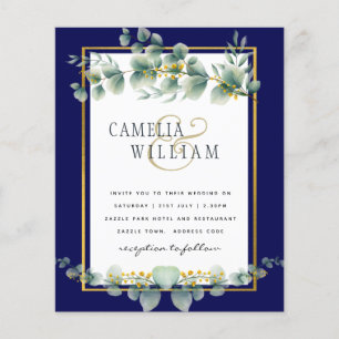 BUDGET NAVY GOLD Eucalyptus Wedding Invite QR CODE Flyer