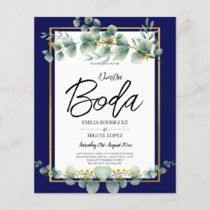 BUDGET NAVY GOLD Eucalyptus Wedding Invite QR CODE Flyer