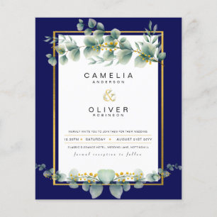 BUDGET NAVY GOLD Eucalyptus Wedding Invite QR CODE Flyer