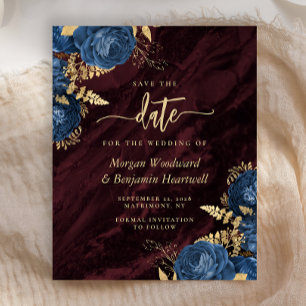 Budget Navy Gold Floral Burgundy Save the Date