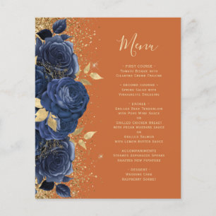 Budget Navy Gold Floral Burnt Orange Wedding Menu