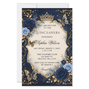 Budget Navy Gold Floral Butterfly Quinceañera