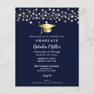 Budget Navy Gold Grad Hat Graduation Invitation