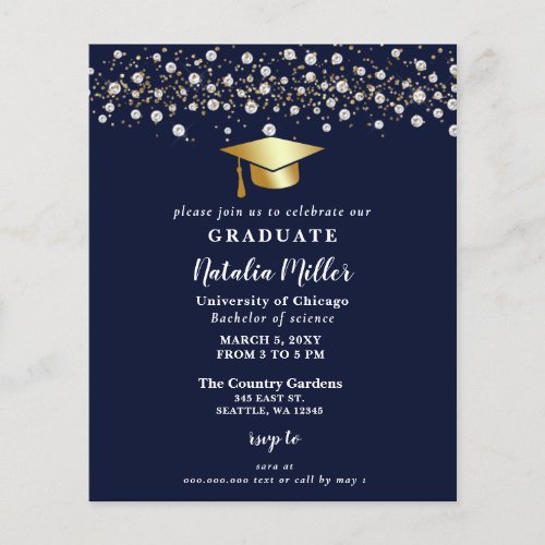 Budget Navy Gold Grad Hat Graduation Invitation