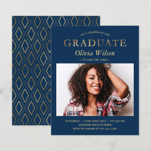 Budget Navy Gold Photo Graduation Invitations