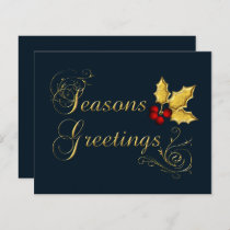 Budget Navy Gold Seasons Greetings Holiday Card