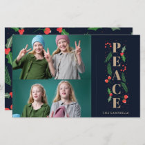 Budget Navy Holly Berry Peace Photo Holiday Card