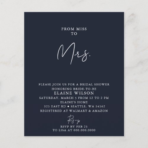 Budget Navy Modern Bridal Shower Invitation