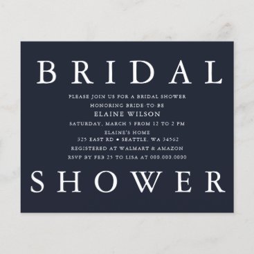 Budget Navy Modern Bridal Shower Invitation