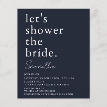 Budget Navy Modern Bridal Shower Invitation