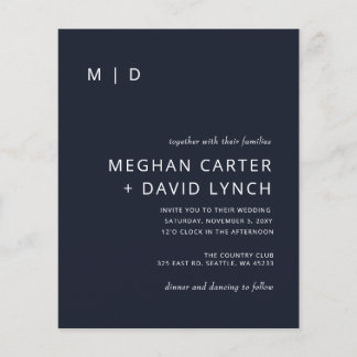 Budget Navy Modern Monogram Wedding Invitation