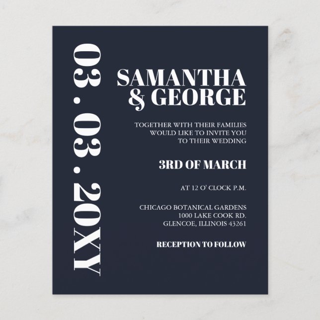Budget  Navy Modern Wedding Invitation (Front)