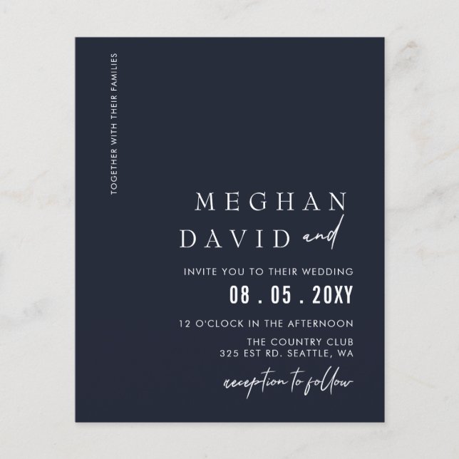 Budget Navy Modern Wedding Invitation (Front)