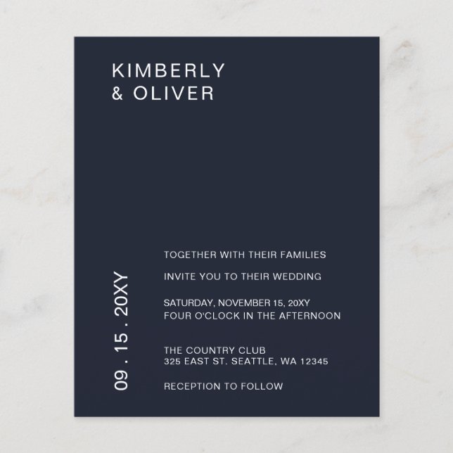 Budget Navy Modern Wedding Invitation (Front)
