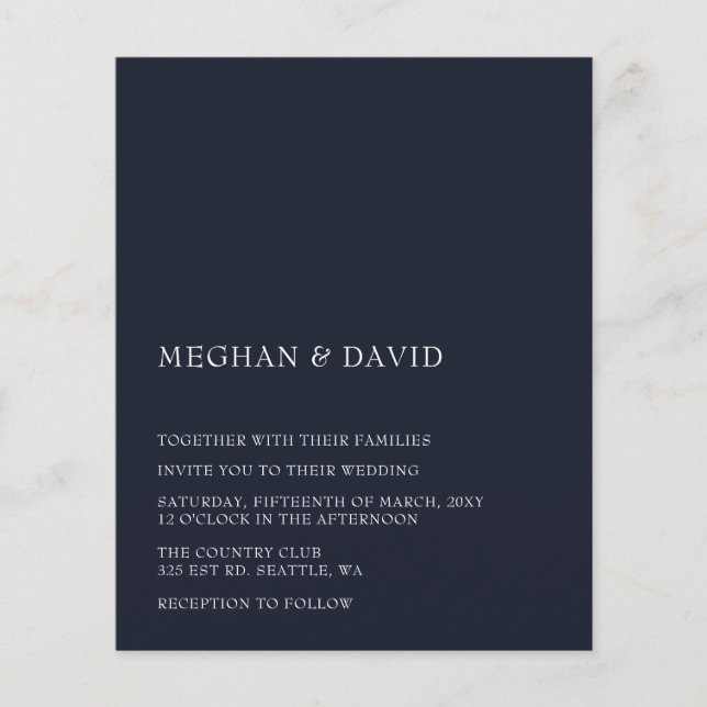 Budget Navy Modern Wedding Invitation (Front)