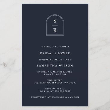 Budget Navy Monogram Bridal Shower Invitation