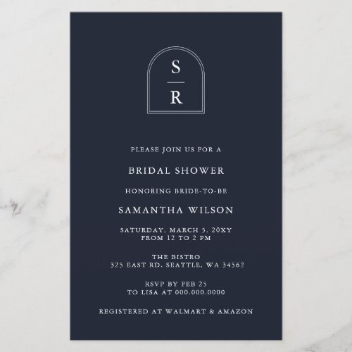 Budget Navy Monogram Bridal Shower Invitation