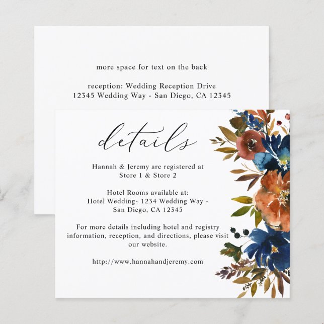 Budget Navy, Orange, & Brown Fall Floral Details (Front/Back)