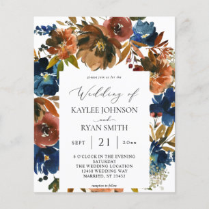 Budget Navy, Orange & Brown Floral 2 Wedding Paper