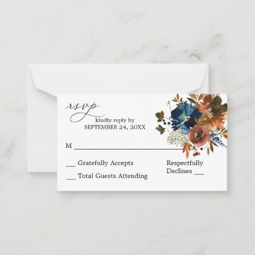 Budget Navy Orange  Brown Floral 2SM No Meal RSVP Note Card